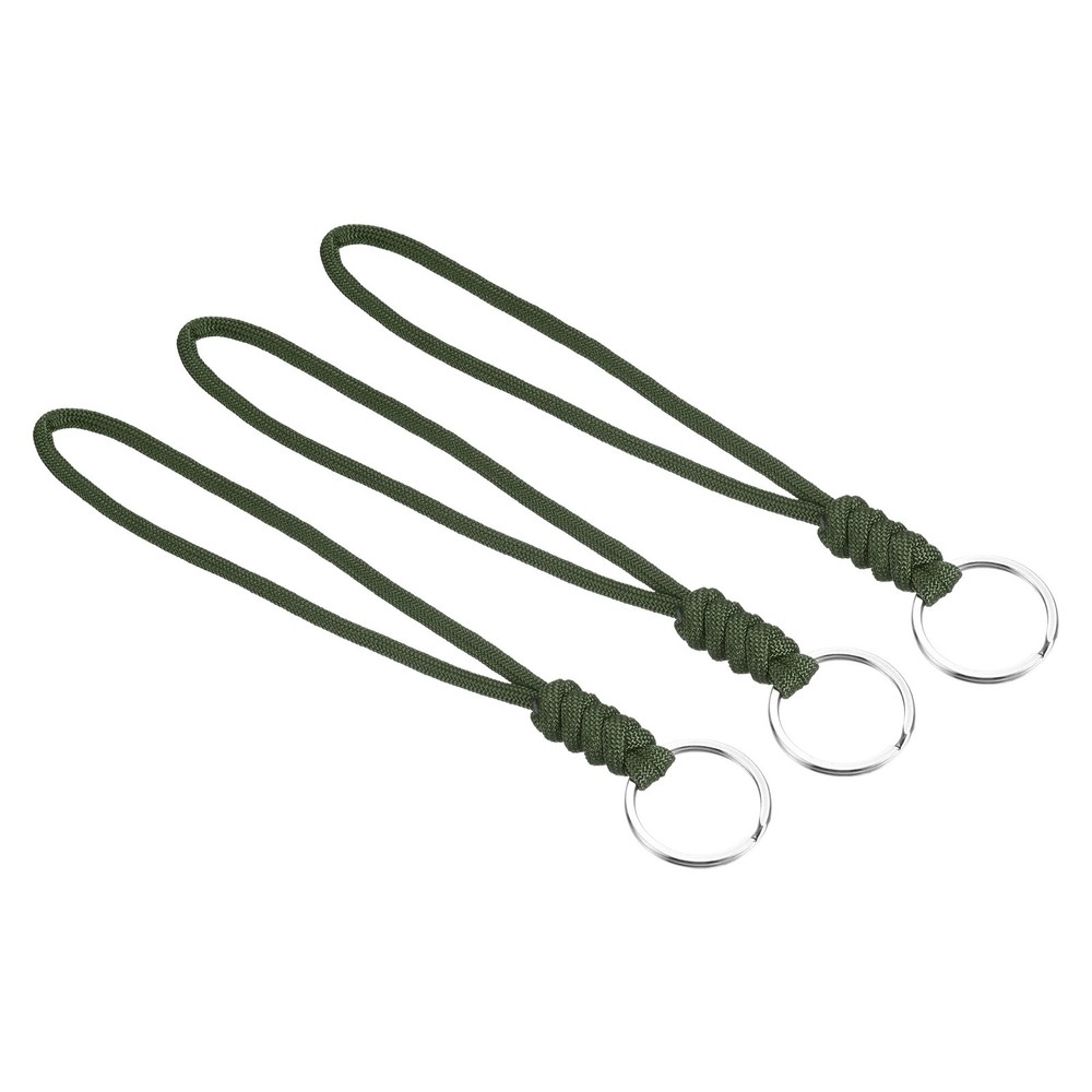 3pcs 8″ Paracord Lanyard with Keyring Wrist Cord Badge Holder Strap, Green