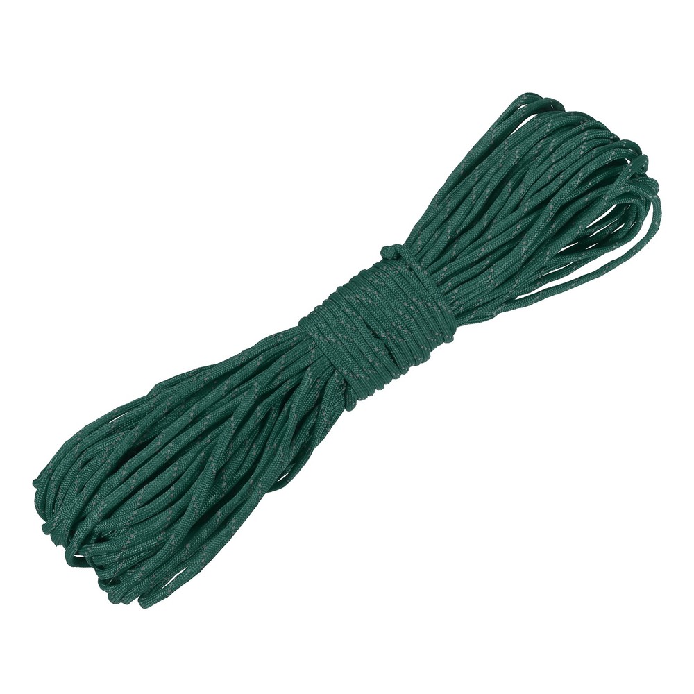 Reflective Fluorescent Paracord Rope 4mm 98 ft for Camping (Dark Green)
