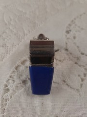 Vintage Coach Metal Whistle Blue Edge Letter M Marked Loud Sports Referee