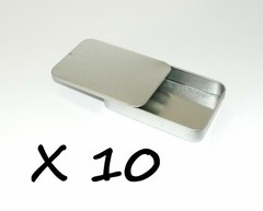 3 3/8 x 2 1/8 x 5/8 in Shallow Rectangular Slide Top Lid Tin Box Container x 10