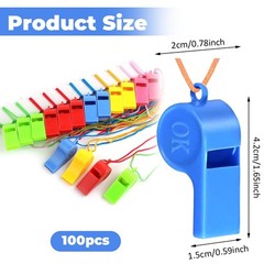100 Pack Plastic Pipes Kids, 5 Colors Sports Pipes with Lanyard, Tril…