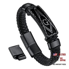Mens Cuff Bracelets Black Braided Wax Rope Wristband Punk Style