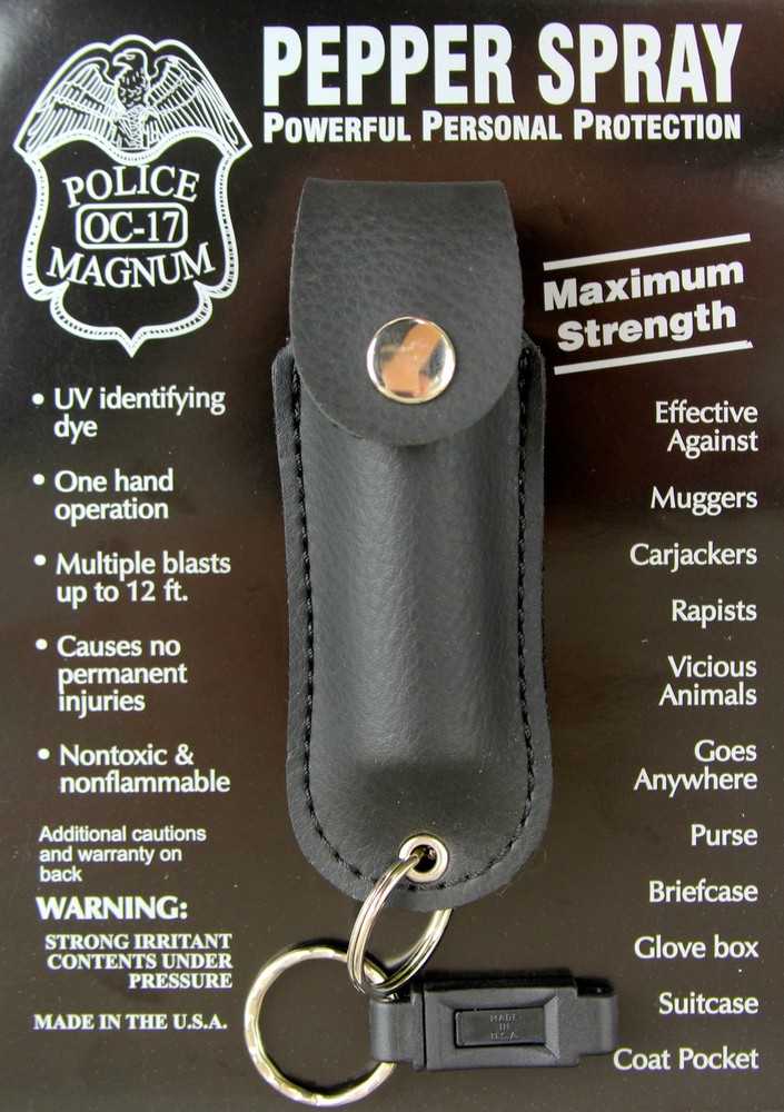 Police Magnum pepper spray .50oz black keychain holster QR defense protection