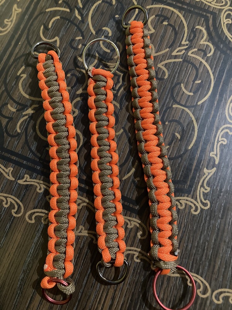 3 Orange and Brown Paracord Survival Loop Keychains 8”, 6”, & 7.5”