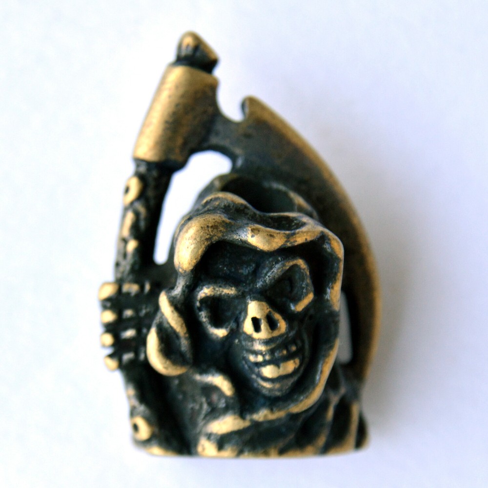 EDC Grim Reaper Brass Lanyard Bead Pendant Parachute Cord Knife Tool Zipper Pull