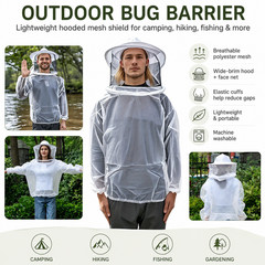 Mosquito Bug Net Hooded Jacket Full Body Mesh Insect Protection Camping Hiking