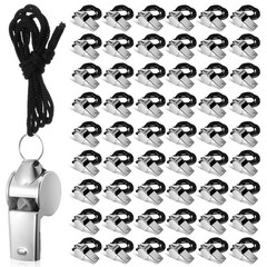100 Pcs Stainless Steel Whistles with Lanyard – Loud Metal Coach Referee Set