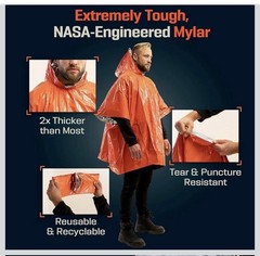 P4X Emergency Poncho Blanket 4 Pack Mylar Reusable Waterproof Windproof Orange