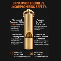 Emergency Whistle Brass 125db One Piece on Keychain