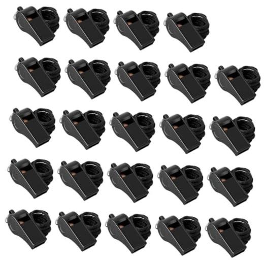 24 Pack 120dB Loud Referee Whistles with Lanyards – Heavy-Duty Black Sports