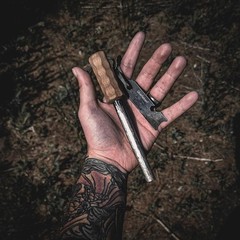 Ferro Rod Fire Starter Tool with Hardwood Handle & Multi-Tool Striker Black