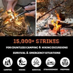 4″ Ferro Rod Fire Starter Kit Emergency Survival Kits Camping Hiking Hemp Rope