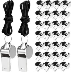 100 Pcs Stainless Steel Whistle with Lanyard, Sports Whistles for Adults, Lou