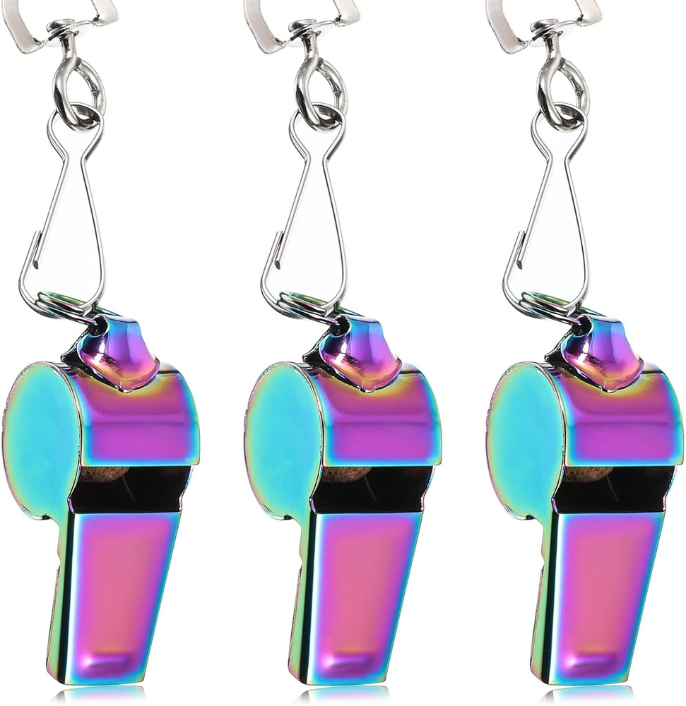 3 Pcs Coach Whistle with Lanyard Stainless Steel Metal Teacher Whistles Colorful