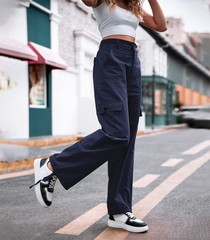 ZMPSIISA Women High Waisted Cargo Pants Wide Leg Casual 6 Large, Navy