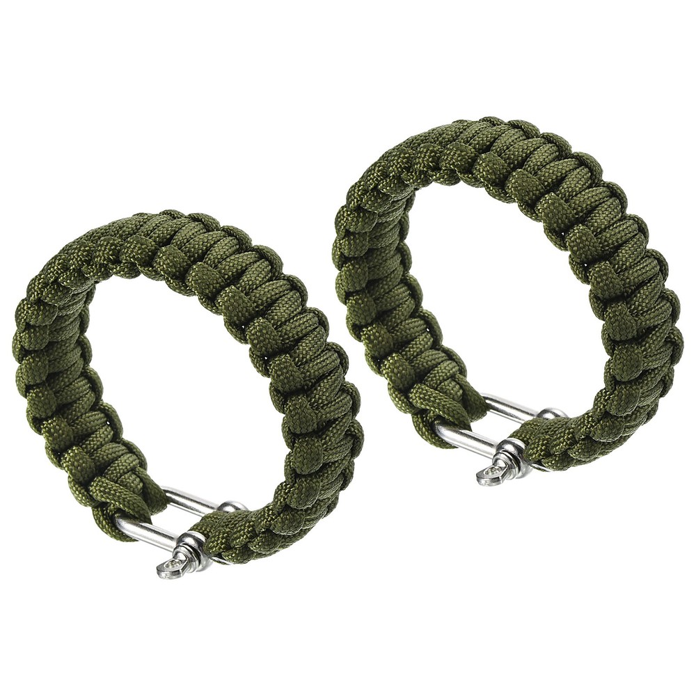 Survival Paracord Bracelet, 2 Pack Bracelet with U-shaped Buckle, Army Green