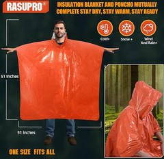 4 Pack Emergency Poncho Thermal Mylar Waterproof Survival Rain Coat Reusable