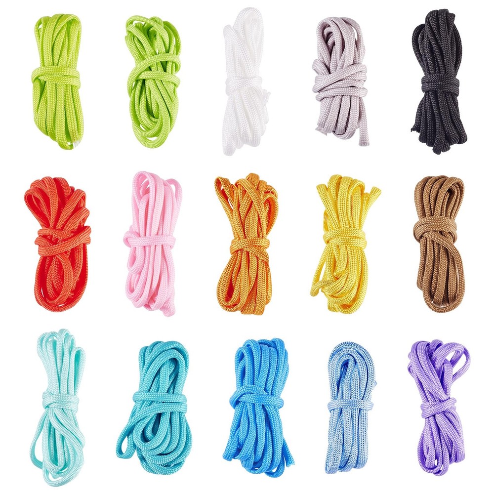 FASHEWELRY 98.42 Feet Polyester Rope 15 Colors 4mm Flat Spandex Cord Ropes Pa…