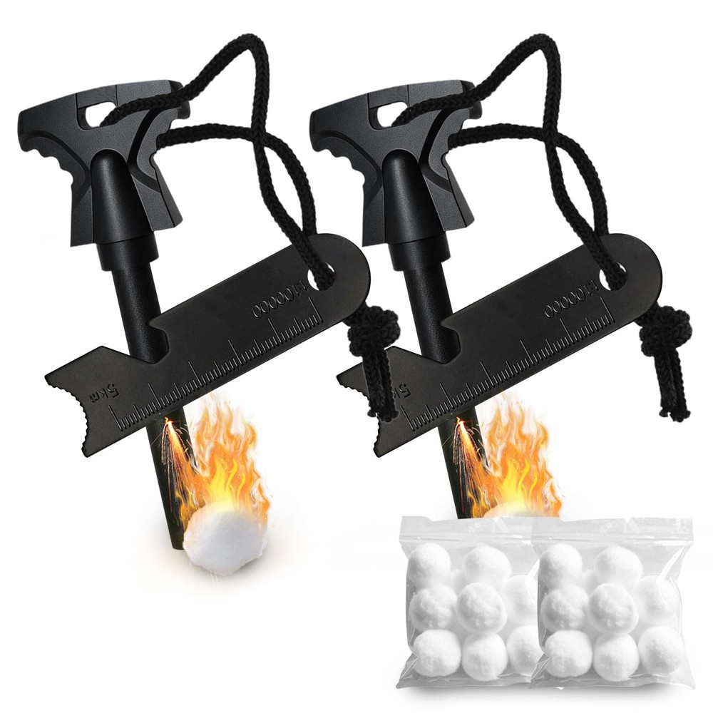 HOPKASE 2PCS Magnesium Fire Starter with Striker, High Temp 2 Pack Black