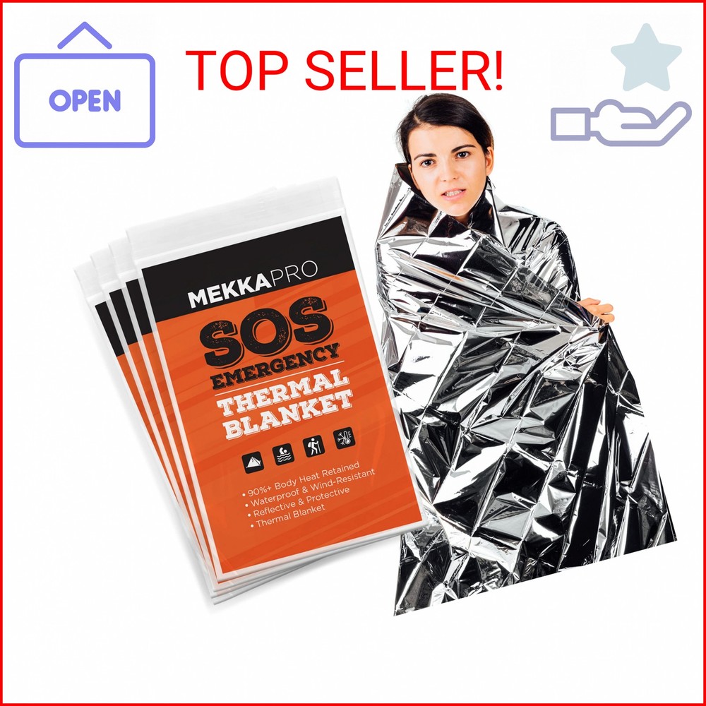 MEKKAPRO Emergency Mylar Thermal Blankets (4-Pack), Pocket Sized for Emergencies