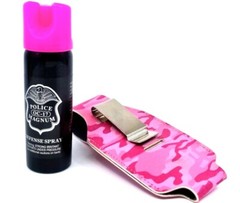 Police Magnum pepper spray 3 ounce Hot Pink safety lock PC holster CLOSEOUT