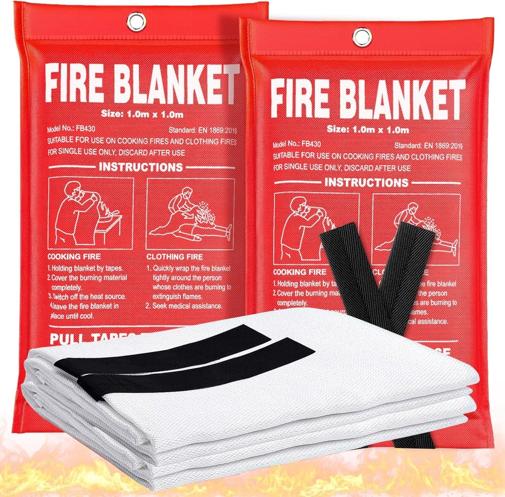 Fire Blanket 2PK 40x40in Fiberglass CE Home Kitchen RV Grill Emergency