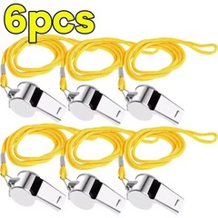 6PCS Stainless Steel Whistle with Lanyard Loud Sports Coach Referee Whistles