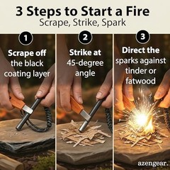Ferro Rod Fire Starter Survival Kit, Flint and Steel Striker, 4 x 3/8 in |