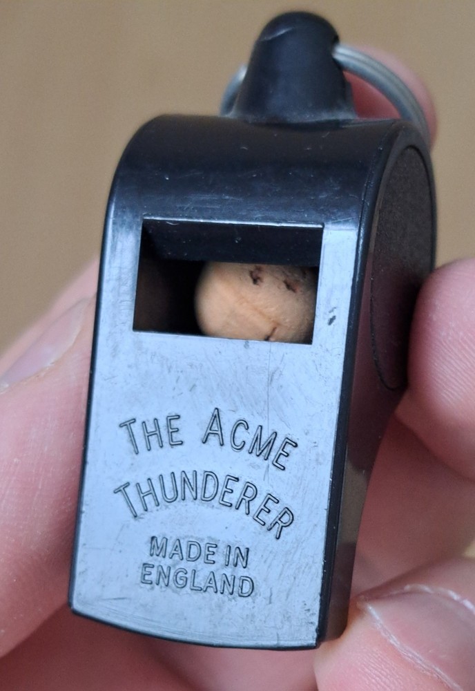 ACME Thunderer Police Whistle Made in England Vintage Pea Whistle w/ Key Ring