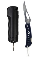 Police Magnum pepper spray 1/2oz black flip top keychain pocket knife defense