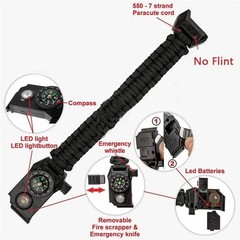 Men’s Outdoor Survival Bracelet SOS LED Light Compass Whistle Rope Camping