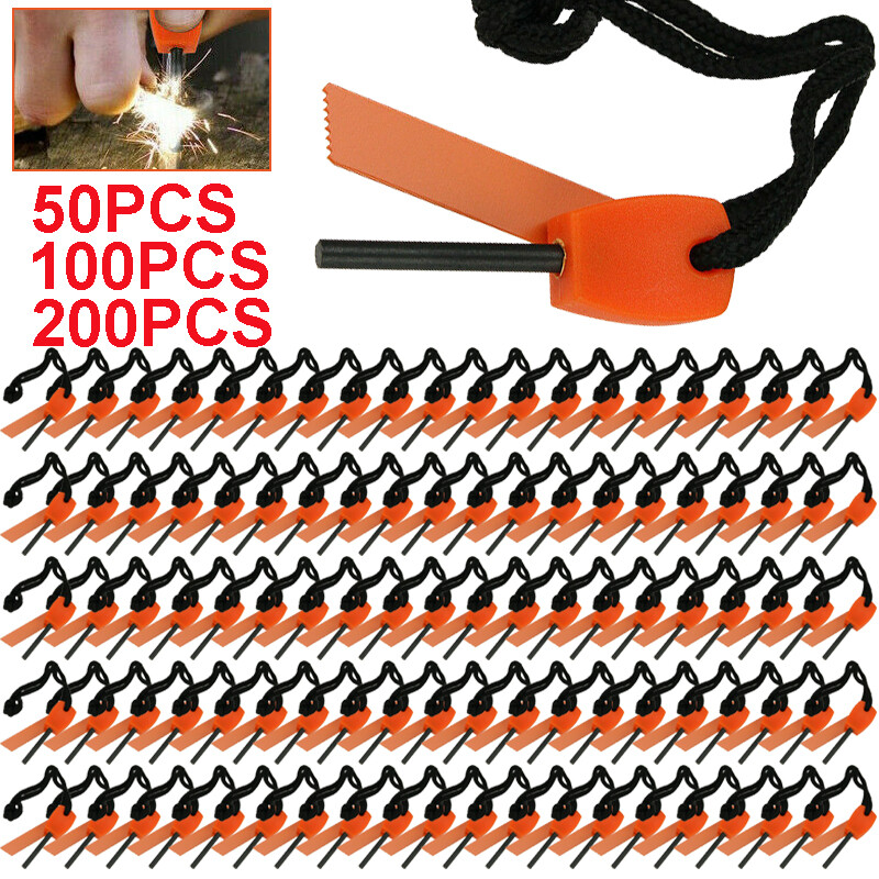 Lot 200 Flint Fire Starter Magnesium Rod Scraper Emergency Survival Kits Lighter