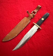 Vintage Bowie Knife Full Tang Brass Guard Wood Handle with Leather Sheath