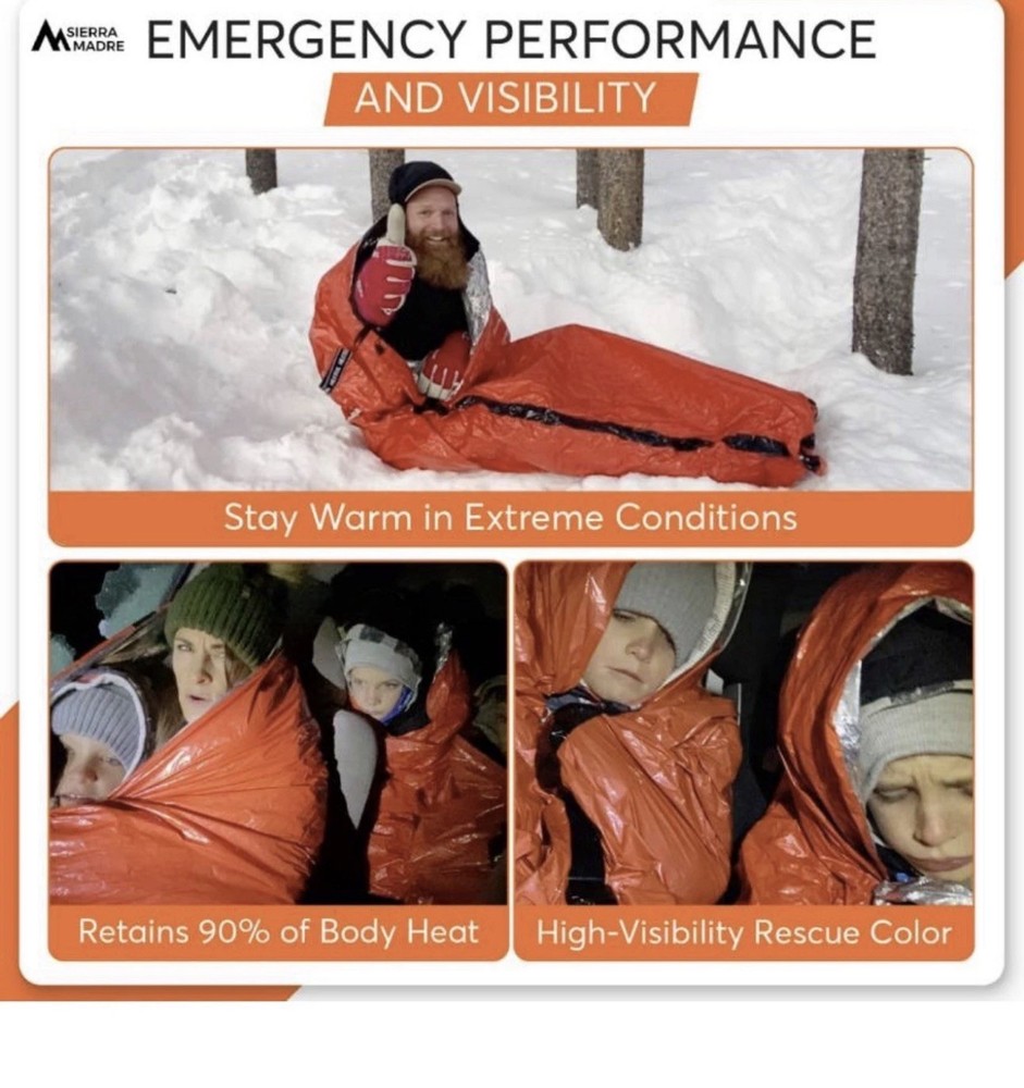 Emergency Sleeping Bag – Ultralight, Waterproof Mylar Thermal Bivy Pack of 1