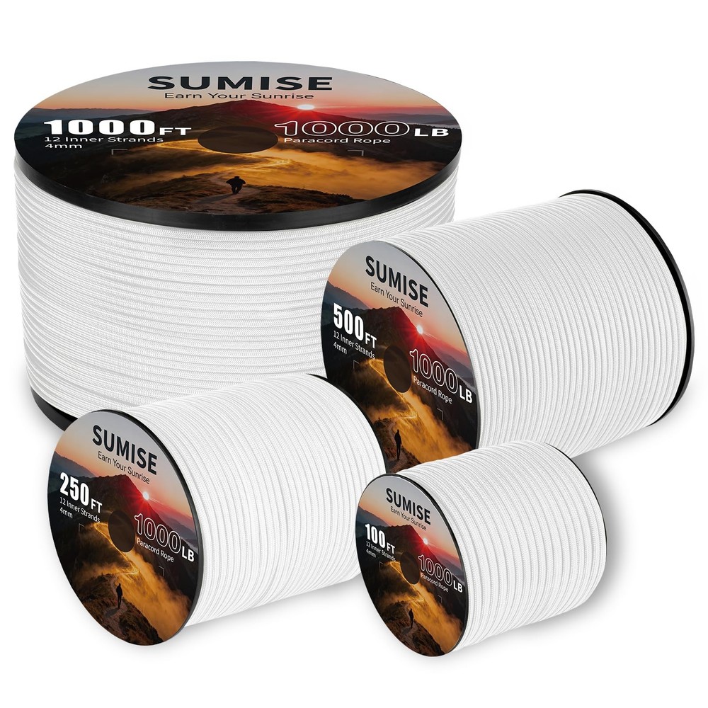 SUMISE Paracord Rope 1000lb, 5/32 in(4mm), 12 Strand Parachute Cord