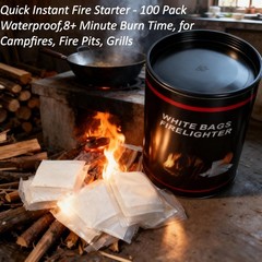 Instant Fire Starter 100 Pack – Waterproof, 8+ Minute Burn for Campfires &