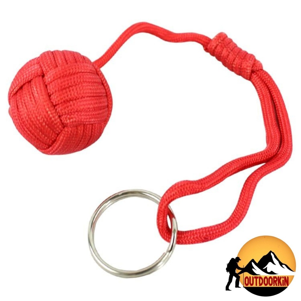 Red Paracord Ball Keychain with Steel Ring Durable Portable Survival Tool