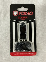 Fox 40 Classic Official Safety Whistle Pealess 115 dB Black Break Away Lanyard