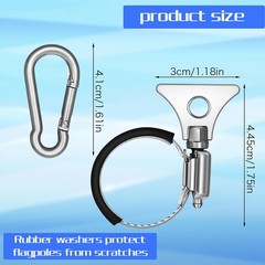 4 Pack Flag Pole Clips to Hold Flag, Adjustable Flag Pole Rings with Carabiner,