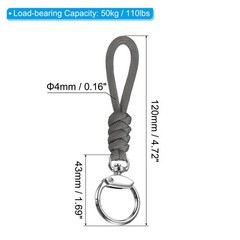 2pcs 5″ Paracord Lanyard with Clasp Wrist Cord Badge Holder Strap, Grey