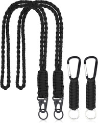 2 Pack Paracord Lanyard Keychain Set for Badge Holder Travel Outdoor Black Set 2