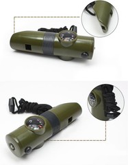 Multifunctional 7 in 1 Camping Hiking Outdoor Whistle with Compass Magnifier LED