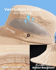FURTALK Mens Bucket Sun Hat UPF 80+ Wide Brim Hiking Fishing One Size, Khaki