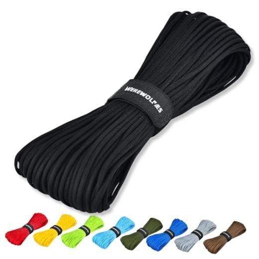 Paracord Rope, 7 Strand Type III Parachute Cord 4mm 100ft / 200ft 100 ft Black