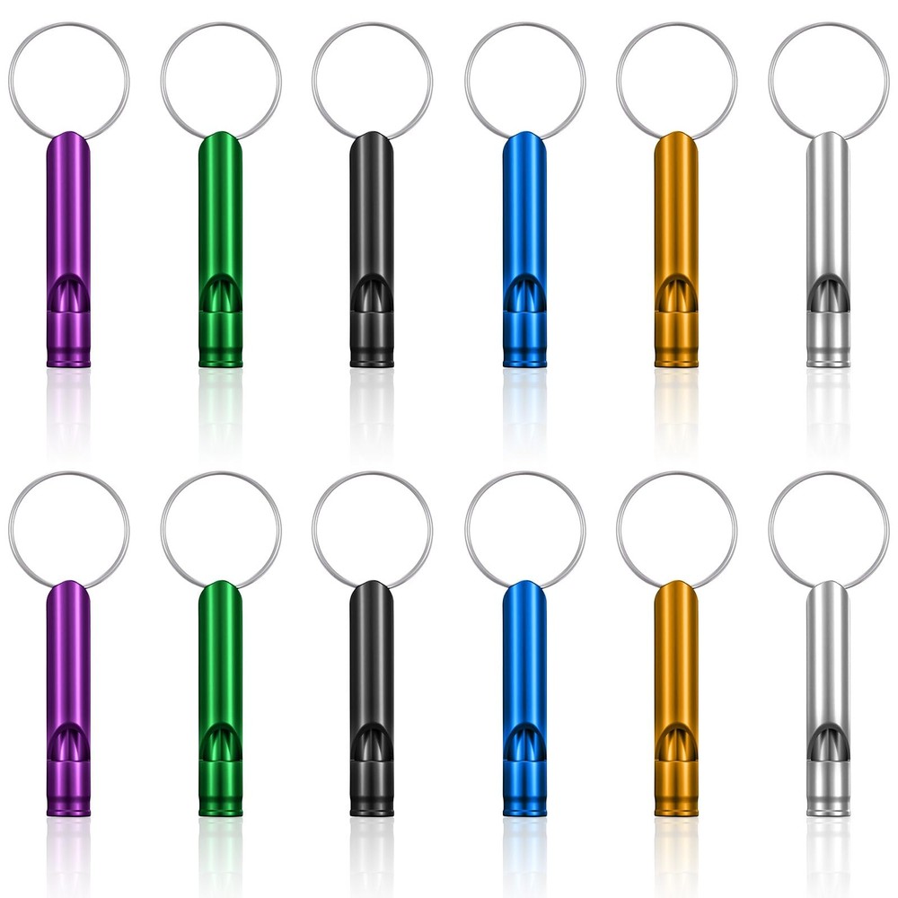 12 Pcs Aluminum Emergency Whistles with Keychain for Hunting Outdoor Sports