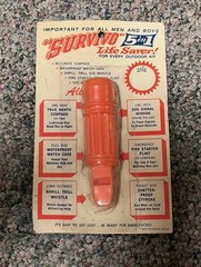 VTG 5-In-1 Emergency Survival Whistle Fire Flint Signal Storage Compass NOS