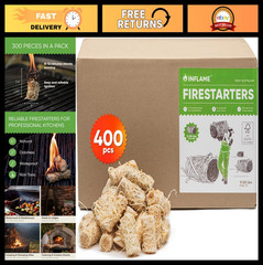 400 pcs Fire Starters for Campfires, BBQ, Grill & Fireplace – Waterproof, Natura