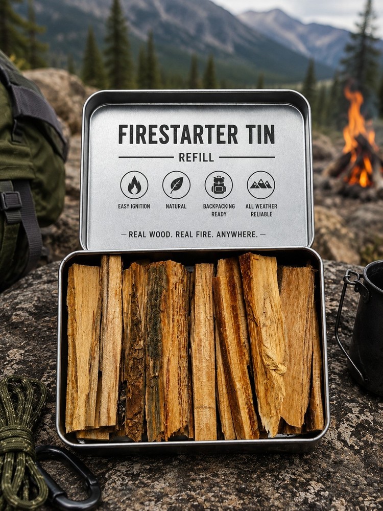 Refill For The Ultimate Pocket Fire Kit: Fatwood & Bic Survival Tin