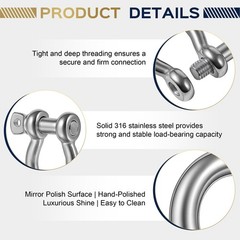 316 Stainless Steel D Ring Bow Shackles, Heavy Duty Anchor Shackles with Secu…