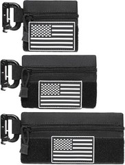 3 Pieces Tactical Tool Zipper Pouches with US Patches & D-Ring Clips NEW